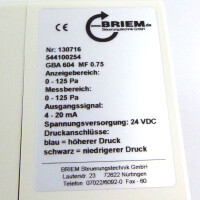 Briem Differenzdruckmessgerät GBA 604 MF 0.75 0-125Pa OVP