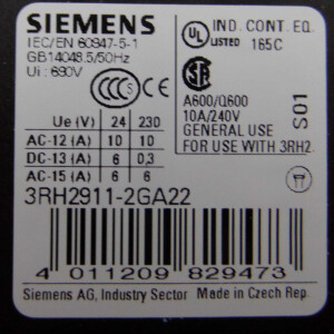 Siemens Hilfsschalterblock 3RH2911-2GA22 OVP