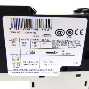 Siemens Leistungsschalter 3RV1011-0HA15 NOV