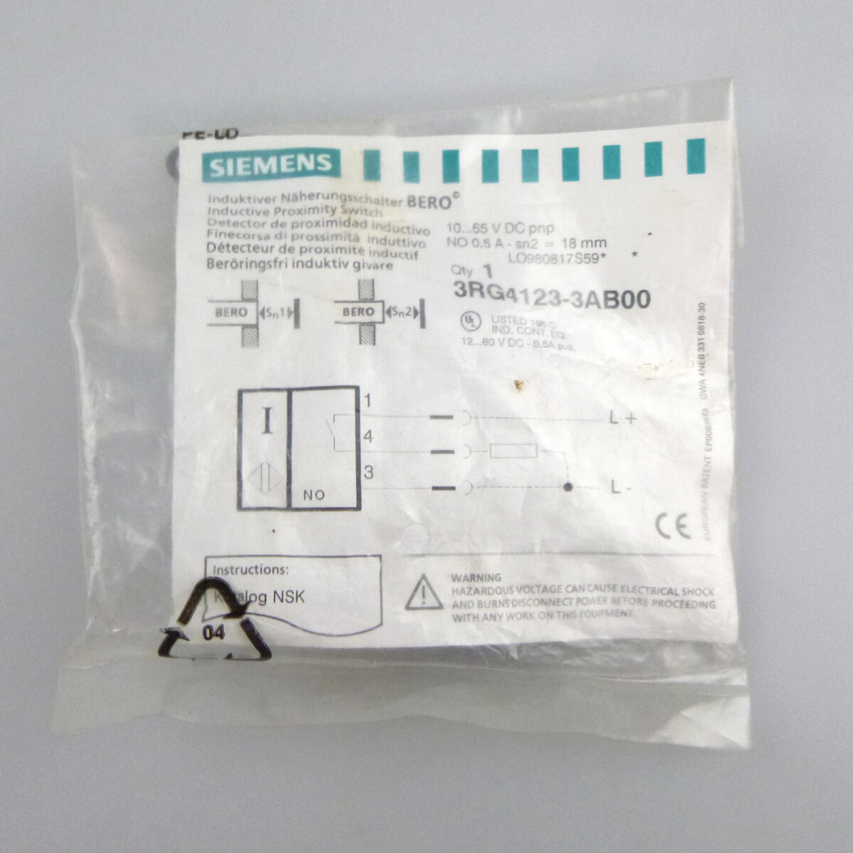 Siemens BERO Induktiver Näherungsschalter 3RG4123-3AB00
