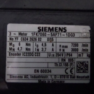 Siemens Synchron-Servomotor 1FK7060-5AF71-1DG3 OVP