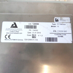 CANNON-Automata TFT Monitor Model: 15 115/230VAC GEB