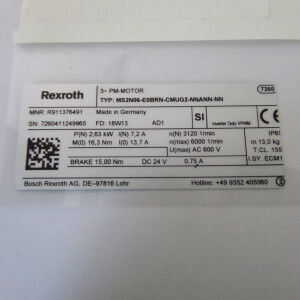 Rexroth Servomotor MS2N06-E0BRN-CMUG2-NNANN-NN R911376491 2,63kW 3120 1/min NOV