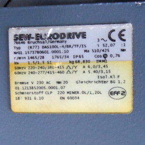 SEW Servomotor R77DAS100L-4/BR/TF/IS 1,5kW i=52,07 NOV