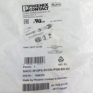 Phoenix Contact Steckverbinder SACC-M12FS-5CON-PG9-SH-AU 1508365 OVP