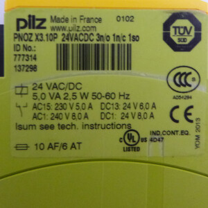 Pilz Not-Aus Schaltgerät PNOZ X3.10P 24VACDC 3n/o 1/nc 1so 777314 NOV