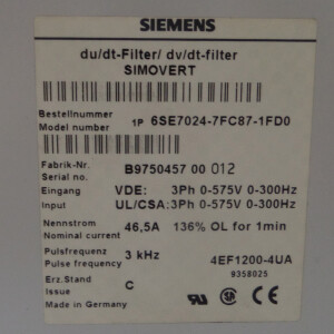 SIMOVERT Masterdrive dU/dt-Filter 6SE7024-7FC87-1FD0 E-Stand:C GEB