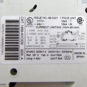 Allen Bradley Leitungsschutzschalter 1489-A1C020 Ser.A NOV
