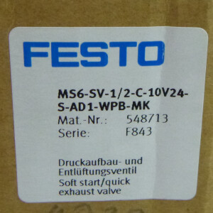 Festo Druckaufbau- und Entlüftungsventil MS6-SV-1/2-C-10V24-S-AD1-WPB-MK 548713 OVP