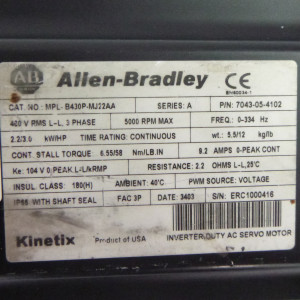Allen Bradley Servo Motor MPL-B430P-MJ22AA Ser.A NOV