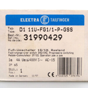 Elektra Fuß-Umschalter D1 11U-FG1/1-P-GSS 31990429 OVP