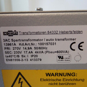 Schmidbauer Spartransformator 13961A 100157031 270V/230V GEB