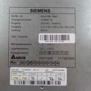 Sinumerik 800 Stromversorgung 6EW1861-3BA E-Stand:C Rev.02 GEB