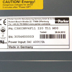 Parker Servo-Drive Compax3 C3S038V4F11 I20 T11 M00 OVP