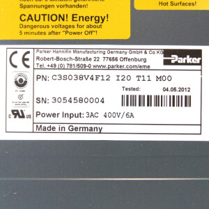 Parker Servo-Drive Compax3 C3S038V4F12 I20 T11 M00 OVP
