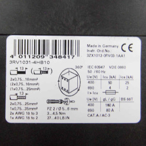 Siemens Leistungsschalter 3RV1031-4HB10 #K2 GEB