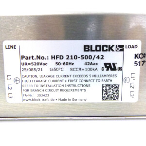 BLOCK EMI-Filter HFD 210-500/42 520VAC NOV