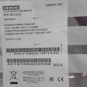 Siemens Profibus Ecofast Hybrid Kabel 6XV1860-3PH30 OVP