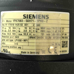 Siemens Synchron-Servomotor 1FK7083-5AH71-1PH3-Z Z=V40 NOV
