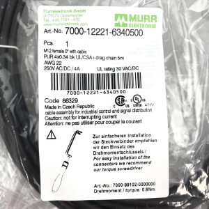 MURR ELEKTRONIK Verbindungskabel M12 Bu. freies Ltg-ende 7000-12221-6340500 OVP