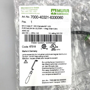 MURR ELEKTRONIK Verbindungskabel M12 St. M12 Bu. 7000-40321-6330060 OVP
