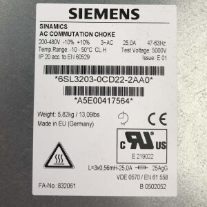 Siemens Sinamics Netzdrossel 6SL3203-0CD22-2AA0 GEB