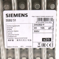 Siemens Diazed Sicherungseinsätze DII 10A 5SB251 (25Stk.) OVP