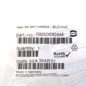 Harting Steckverbinder-Set Han 3A mit Harax / Buchse 09200030445 OVP