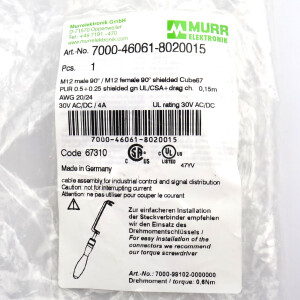 MURR ELEKTRONIK Verbindungskabel M12 St. M12 Bu. 7000-46061-8020015 OVP