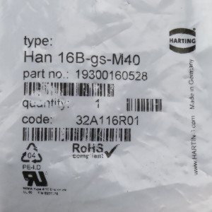 Harting Tüllengehäuse Han 16B-gs-M40 19300160528 OVP