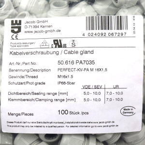 Jacob Kabelverschraubung 50.616 PA7035 M16x1.5 (100Stk.) OVP