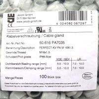 Jacob Kabelverschraubung 50.616 PA7035 M16x1.5 (100Stk.) OVP