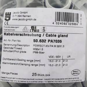 Jacob Kabelverschraubung 50.632 PA7035 M32x1.5 (25Stk.) OVP
