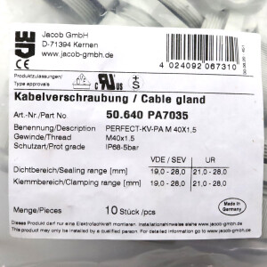 Jacob Kabelverschraubung 50.640 PA7035 M40x1.5 (10Stk.) OVP