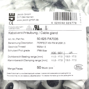 Jacob Kabelverschraubung 50.625 PA7035 M25x1.5 (50Stk.) OVP