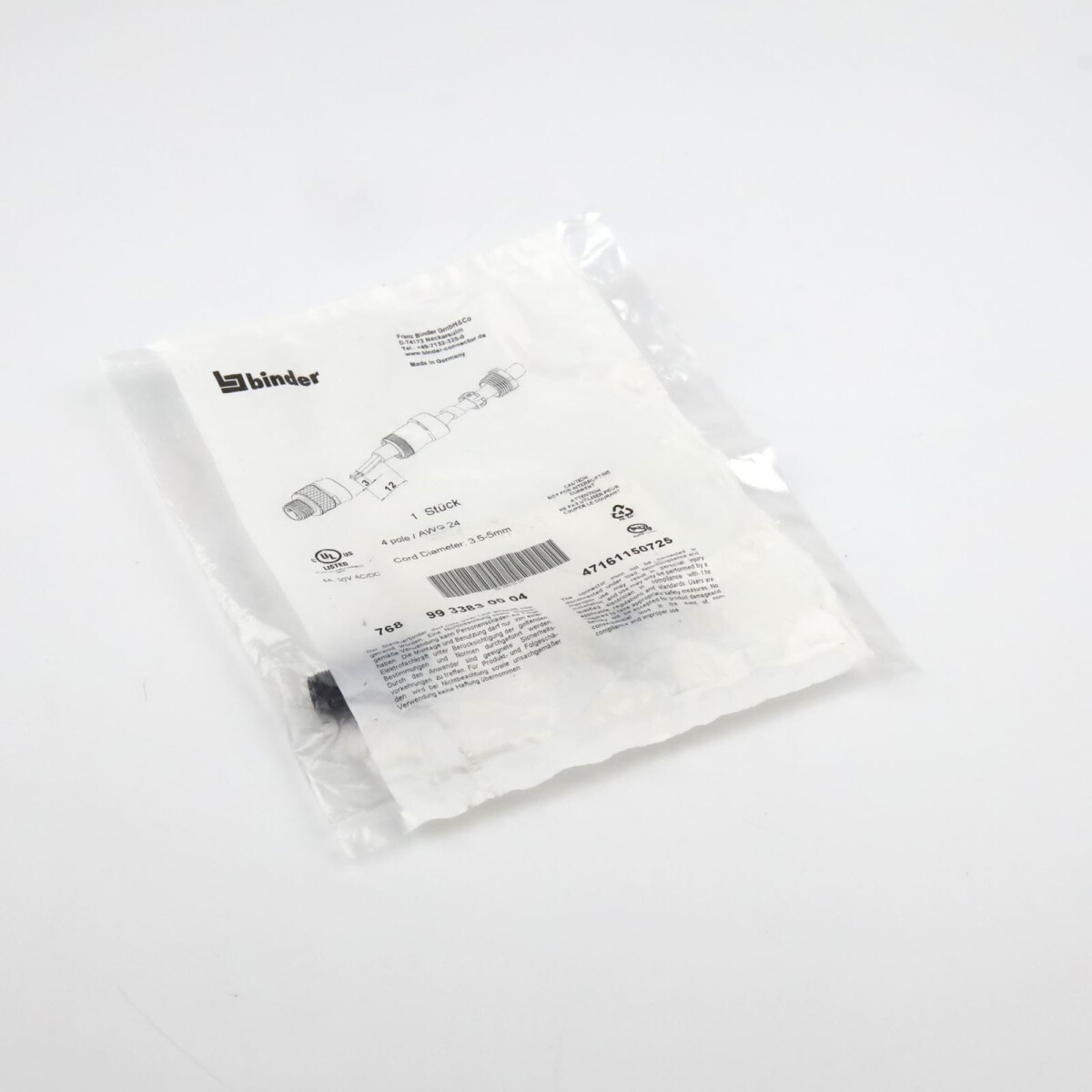binder M8 Kabelstecker 99 3383 00 04 OVP