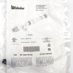 binder M8 Kabelstecker 99 3383 00 04 OVP