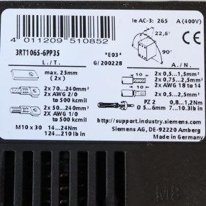 Siemens Leistungsschütz 3RT1065-6PP35 OVP
