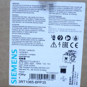 Siemens Leistungsschütz 3RT1065-6PP35 OVP