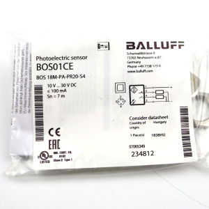 Balluff Reflexionslichtschranke BOS01CE BOS 18M-PA-PR20-S4 OVP