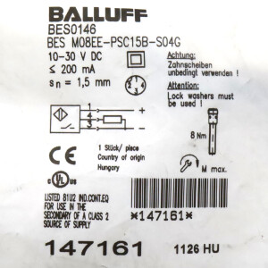 Balluff induktiver Sensor BES0146 BES M08EE-PSC15B-S04G OVP