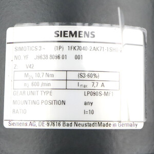 Siemens SIMOTICS S Synchronmotor 1FK7040-2AK71-1SH0-Z Z=V42 NOV