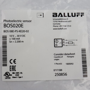 Balluff Einweglichtschranke BOS020E BOS 08E-PS-KE20-02 OVP