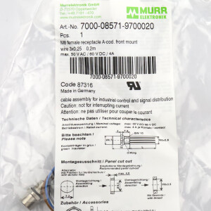 MURR ELEKTRONIK Verbindungskabel M8 Buchse einseitig 7000-08571-9700020 OVP