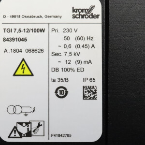 Kromschröder Zünd-Transformator TGI 7,5-12/100W 84391045 230V GEB