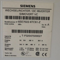 Siemens SIMOVERT Masterdrives VC 6SE7022-6TC61-Z Z=G93 E-Stand:A OVP