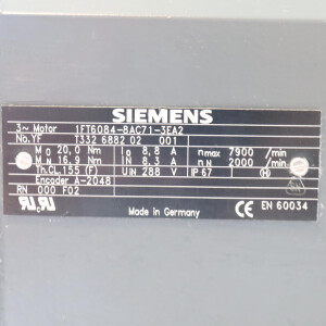 Siemens Synchronservomotor 1FT6084-8AC71-3EA2 NOV