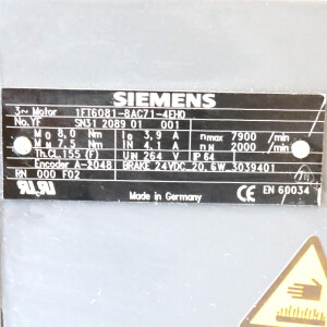 Siemens Synchronservomotor 1FT6081-8AC71-4EH0 NOV