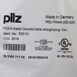 Pilz Anschlusskabel PSEN Kabel Gerade/cable straightplug 10m 533131 OVP