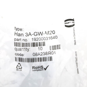 Harting Tüllengehäuse HAN 3A-GW-M20 19200031640 (10Stk.) OVP